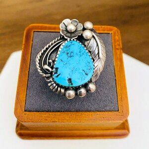 Native American Sleeping Beauty Turquoise Sterling Silver Ring - Size 7.5